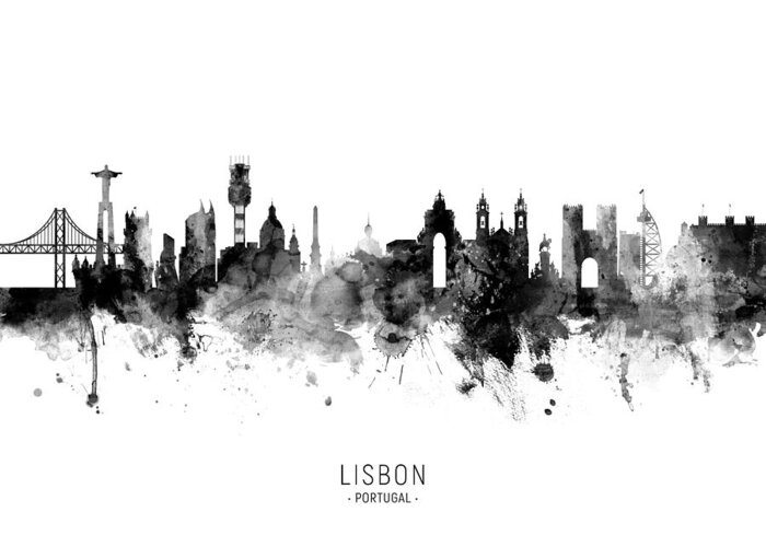 Lisbon Greeting Card featuring the digital art Lisbon Portugal Skyline #12 by Michael Tompsett