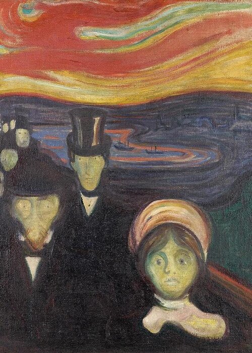  Greeting Card featuring the painting Anxiety by Edvard Munch