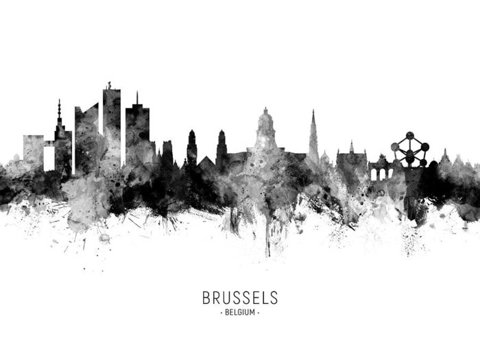 Brussels Greeting Card featuring the digital art Brussels Belgium Skyline #13 by Michael Tompsett