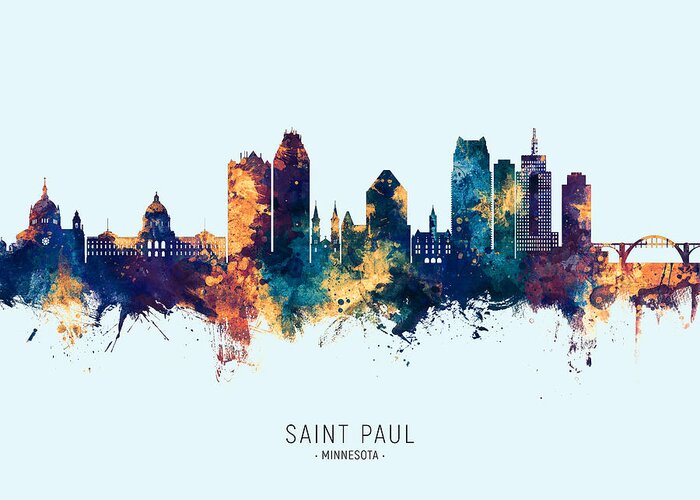 Saint Paul Greeting Card featuring the digital art Saint Paul Minnesota Skyline by Michael Tompsett