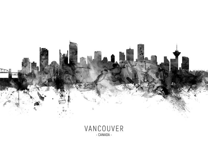 Vancouver Greeting Card featuring the digital art Vancouver Canada Skyline #13 by Michael Tompsett
