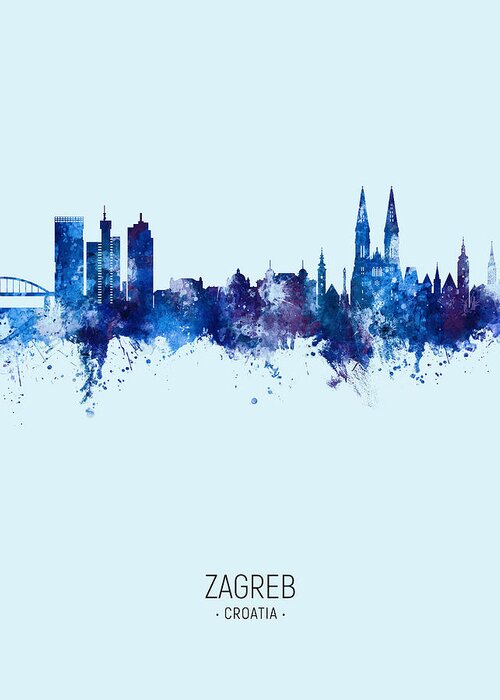 Zagreb Greeting Card featuring the digital art Zagreb Croatia Skyline #14 by Michael Tompsett