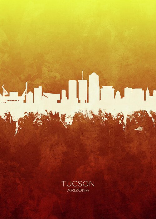 Tucson Greeting Card featuring the digital art Tucson Arizona Skyline #15 by Michael Tompsett