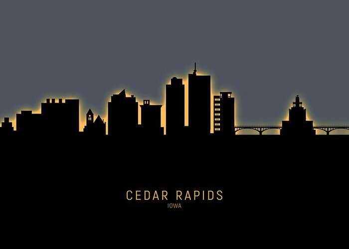 Cedar Rapids Greeting Card featuring the digital art Cedar Rapids Iowa Skyline by Michael Tompsett