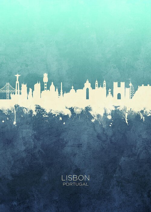 Lisbon Greeting Card featuring the digital art Lisbon Portugal Skyline #16 by Michael Tompsett