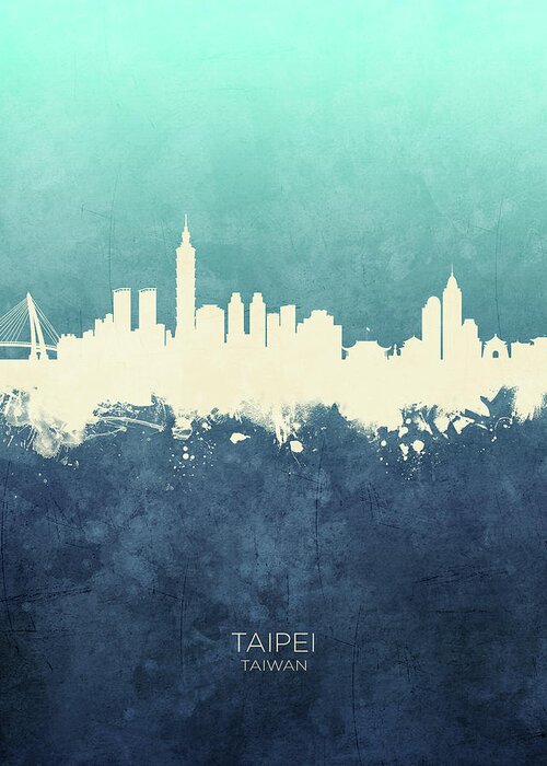 Taipei Greeting Card featuring the digital art Taipei Taiwan Skyline #16 by Michael Tompsett