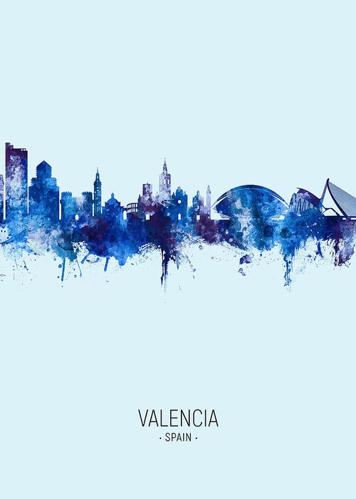 Valencia Greeting Card featuring the digital art Valencia Spain Skyline #16 by Michael Tompsett