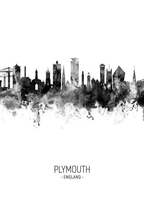 Plymouth Greeting Card featuring the digital art Plymouth England Skyline #17 by Michael Tompsett