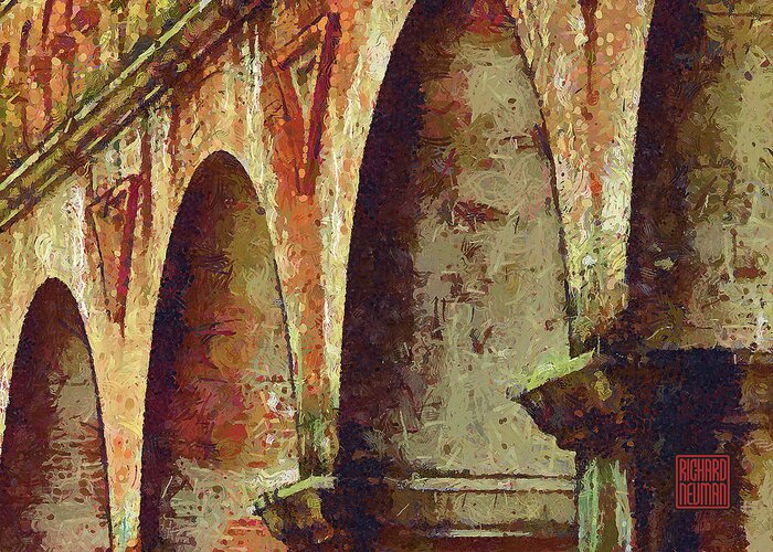 Abstract Greeting Card featuring the mixed media 172 Architectural Abstract Art, Brick, Aqueduct, Nanzenji Temple, Kyoto, Japan by Richard Neuman Architectural Gifts