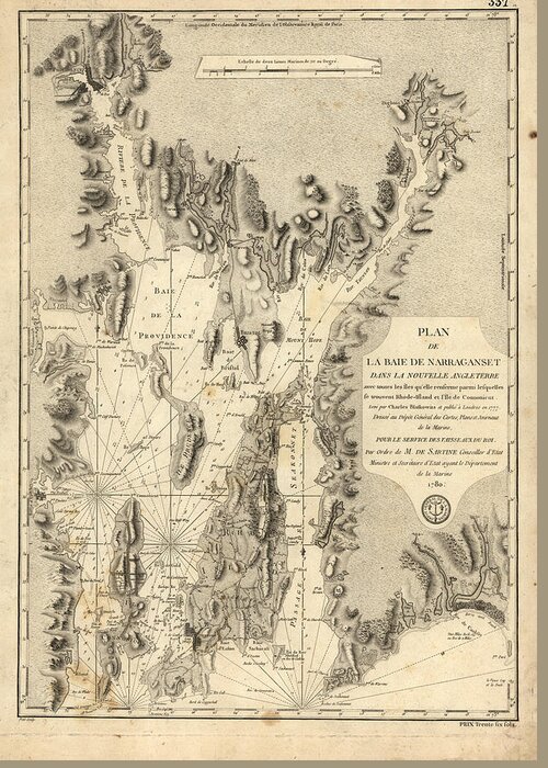 1780 French Nautical Chart Of Narragansett Bay In Rhode Island Newport Providence Greeting Card featuring the digital art 1780 French Nautical chart of Narragansett Bay in Rhode Island by Nautical Chartworks