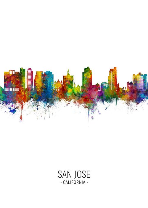 San Jose Greeting Card featuring the digital art San Jose California Skyline #18 by Michael Tompsett