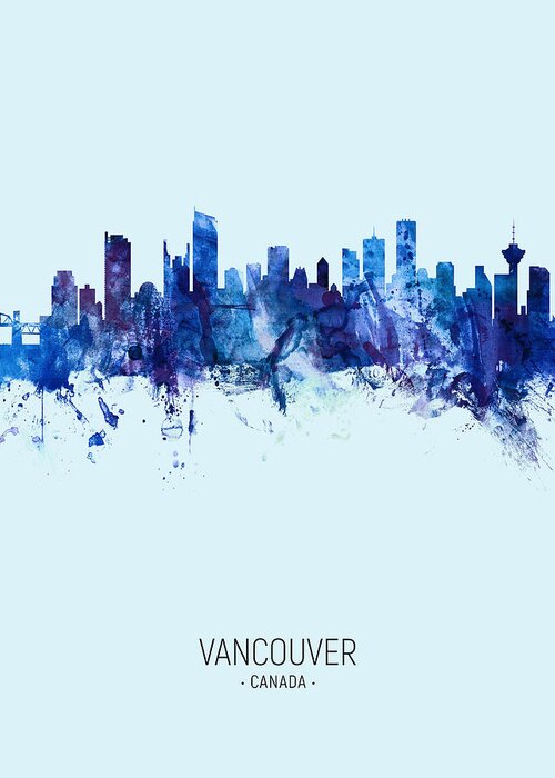 Vancouver Greeting Card featuring the digital art Vancouver Canada Skyline #18 by Michael Tompsett