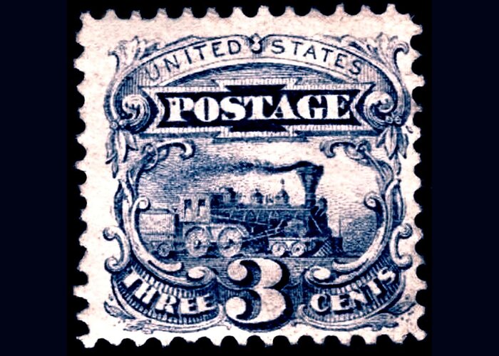 Stamp Greeting Card featuring the digital art 1869 United States - No.114 - 3cts. Ultramarine - Stamp Art by Fred Larucci