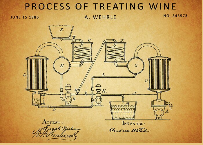 1886 Wine Treatment Patent Greeting Card featuring the drawing 1886 Wine Treatment Patent by Dan Sproul