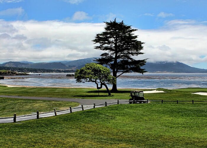 Pebble Beach Greeting Card featuring the photograph 18th at Pebble Beach Panorama by Judy Vincent