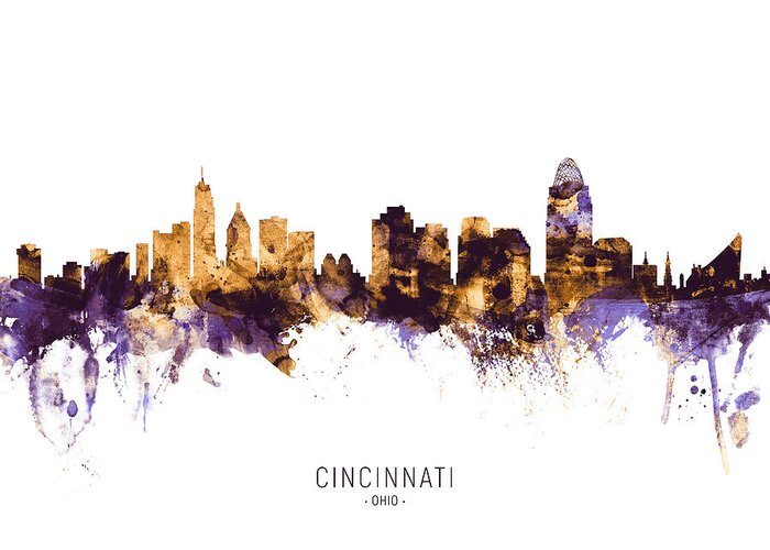 Cincinnati Greeting Card featuring the digital art Cincinnati Ohio Skyline #19 by Michael Tompsett