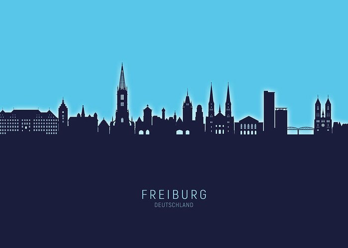 Freiburg Greeting Card featuring the digital art Freiburg Germany Skyline #19 by Michael Tompsett