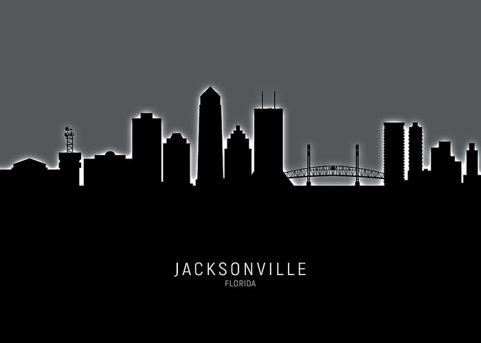 Jacksonville Greeting Card featuring the digital art Jacksonville Florida Skyline #19 by Michael Tompsett