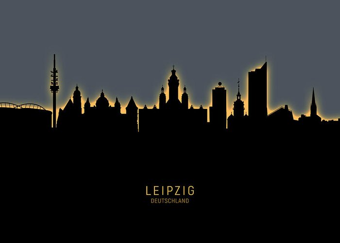 Leipzig Greeting Card featuring the digital art Leipzig Germany Skyline #19 by Michael Tompsett