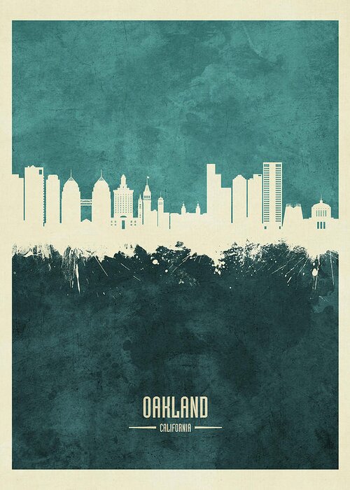 Oakland Greeting Card featuring the digital art Oakland California Skyline #19 by Michael Tompsett
