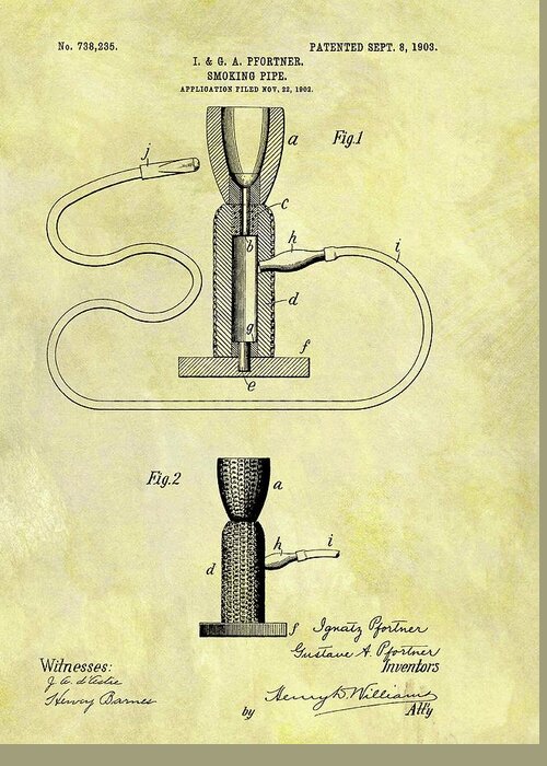 1903 Hookah Patent Greeting Card featuring the drawing 1903 Hookah Patent by Dan Sproul