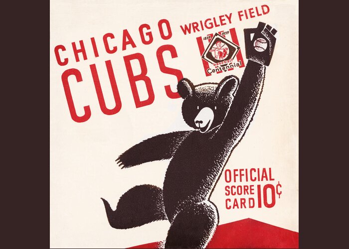 Chicago Greeting Card featuring the mixed media 1939 Chicago Cubs Score Card Art by Row One Brand