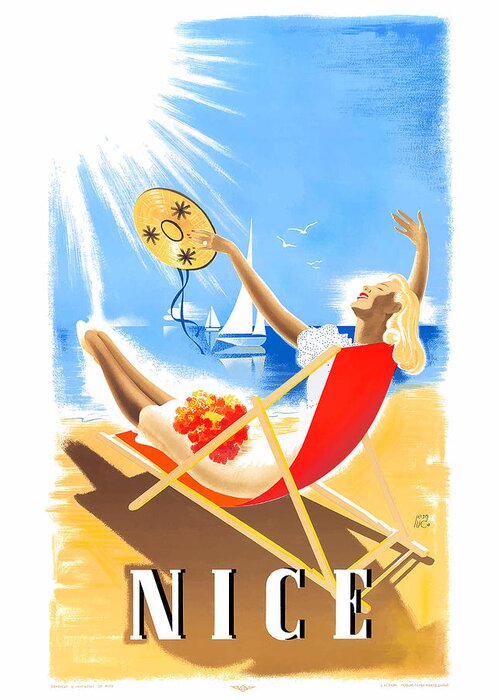 France Greeting Card featuring the digital art 1948 FRANCE Nice French Riviera Travel Poster by Retro Graphics