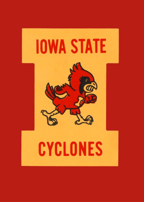 Iowa Greeting Card featuring the mixed media 1950's Iowa State Cyclone Art by Row One Brand