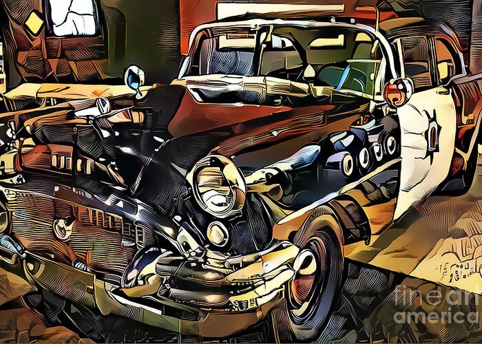 Wingsdomain Greeting Card featuring the photograph 1955 Buick Century Highway Patrol in Modern Popular Culture WPA Revivalist Action Style 20210712 by Wingsdomain Art and Photography