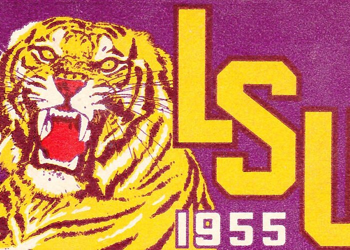 Lsu Greeting Card featuring the mixed media 1955 Louisiana State University Tiger Art by Row One Brand