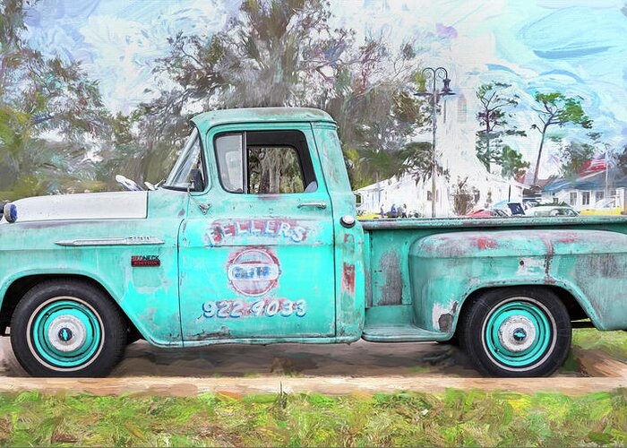 1956 Chevrolet 3100 Stepside Pickup Truck Greeting Card featuring the photograph 1956 Blue Chevrolet 3100 Stepside Pickup Truck X108 by Rich Franco
