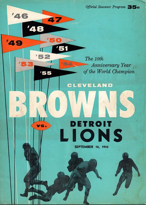  Greeting Card featuring the drawing 1956 Cleveland Browns Program by Row One Brand