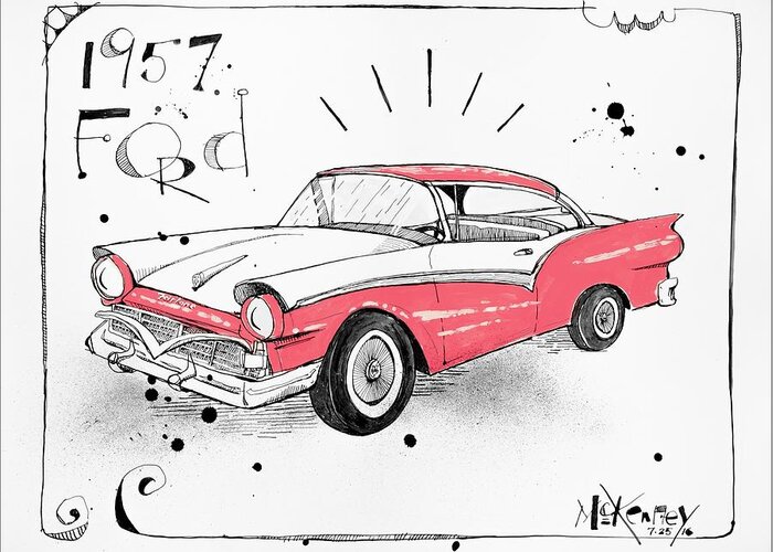  Greeting Card featuring the drawing 1957 Ford by Phil Mckenney