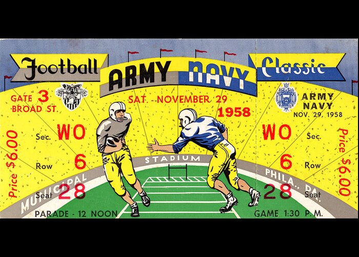 1958 Army Navy Football Game Greeting Card featuring the mixed media 1958 Army vs. Navy by Row One Brand