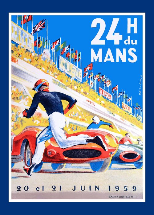 24 Hours Of Le Mans Greeting Card featuring the digital art 1959 24 Hours of Le Mans Race Poster by Retro Graphics