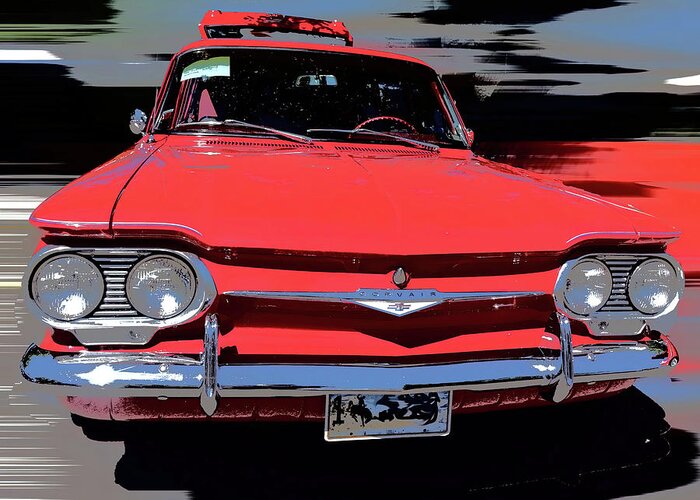 1961 Chevrolet Corvair Greeting Card featuring the photograph 1961 Chevrolet Corvair 715 by Cathy Anderson