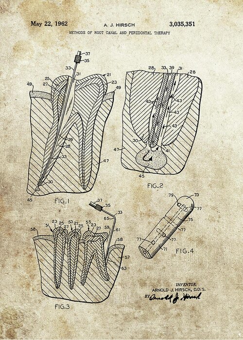 1962 Root Canal Patent Greeting Card featuring the drawing 1962 Root Canal Patent by Dan Sproul