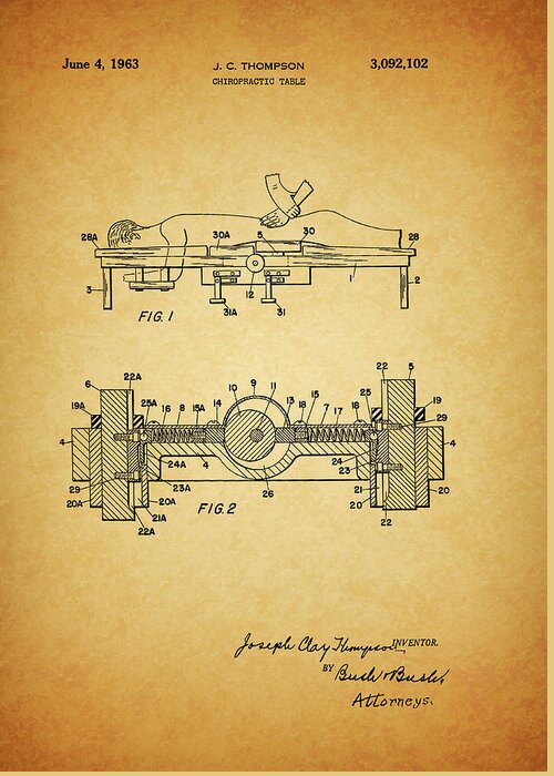 1963 Chiropractor Table Patent Greeting Card featuring the drawing 1963 Chiropractor Table Patent by Dan Sproul
