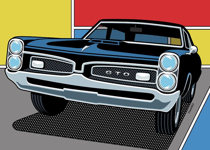 Car Art Greeting Card featuring the digital art 1967 Pontiac GTO by Ron Magnes