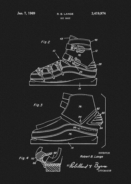 1969 Ski Boot Patent Greeting Card featuring the drawing 1969 Ski Boot Patent by Dan Sproul