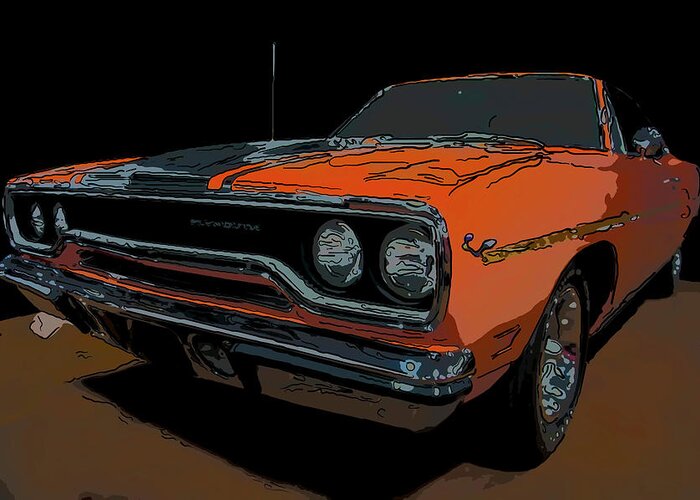 1970 Plymouth Roadrunner 440 Six Pack Greeting Card featuring the drawing 1970 Plymouth Roadrunner 440 six pack digital drawing by Flees Photos
