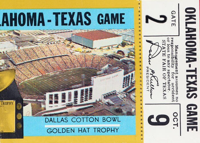 Oklahoma Football Greeting Card featuring the mixed media 1971 Oklahoma vs. Texas by Row One Brand