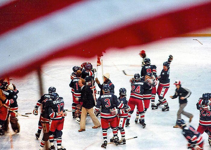 Hockey Greeting Card featuring the photograph 1980 Olympic Hockey Miracle On Ice Team by Russ Considine