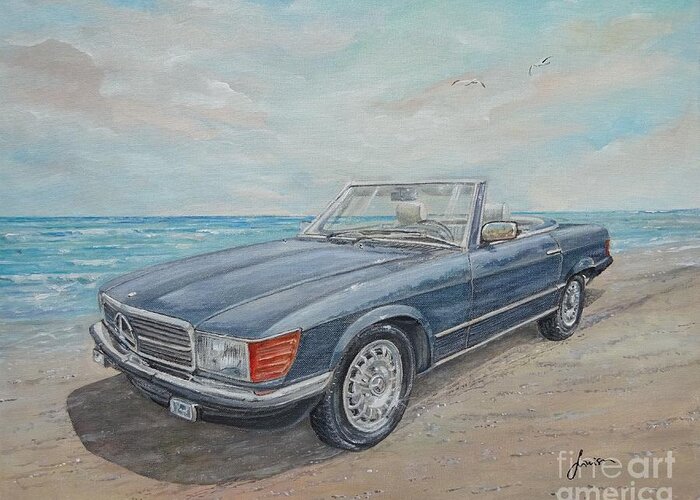 Classic Cars Paintings Greeting Card featuring the painting 1984 Mercedes Benz 500 SL by Sinisa Saratlic