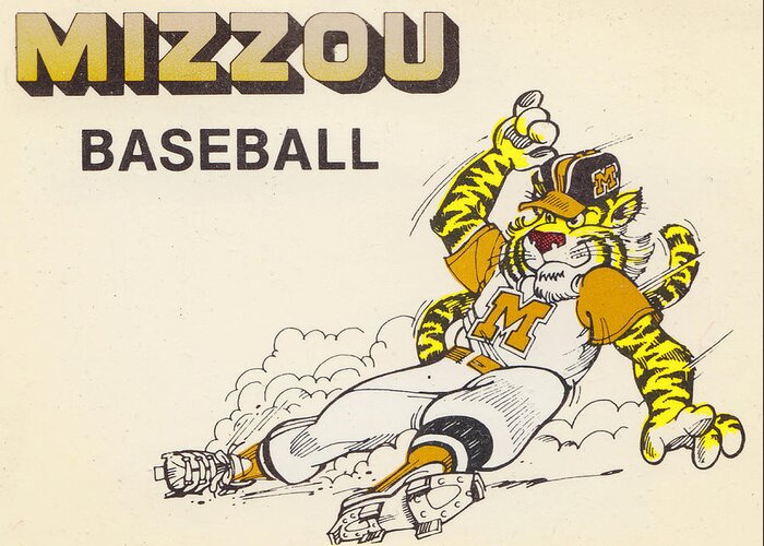 Missouri Greeting Card featuring the mixed media 1987 Missouri Tiger Baseball Art by Row One Brand