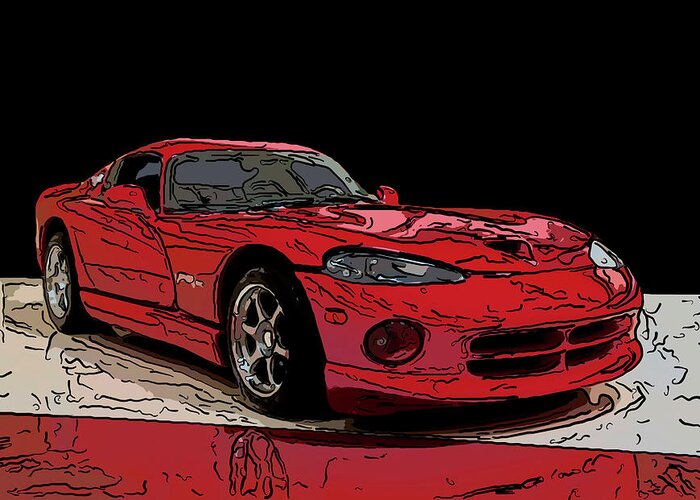 1997 Dodge Viper Gts Greeting Card featuring the drawing 1997 Dodge Viper GTS Red Digital drawings by Flees Photos