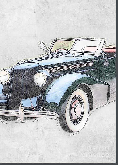  Greeting Card featuring the mixed media 1937 Cord 812 Supercharged Phaeton Old Vintage #2 by Ola Kunde