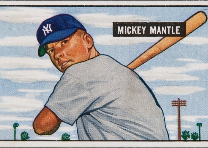 1951 Bowman Mickey Mantle Rookie Card Greeting Card featuring the painting 1951 Bowman Mickey Mantle rookie card #2 by MotionAge Designs
