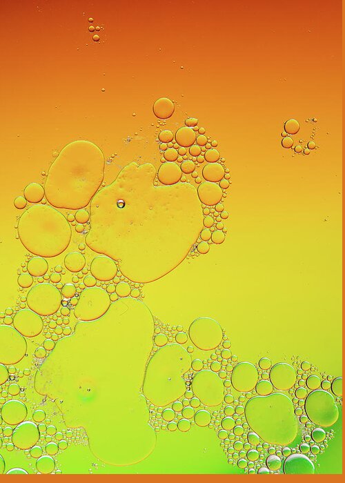 Connection Greeting Card featuring the photograph Bright abstract, yellow background with flying bubbles by Michalakis Ppalis