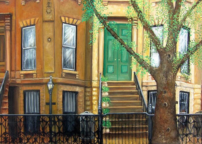 Ny City Greeting Card featuring the painting Brooklyn Brownstone Corridor #2 by Leonardo Ruggieri